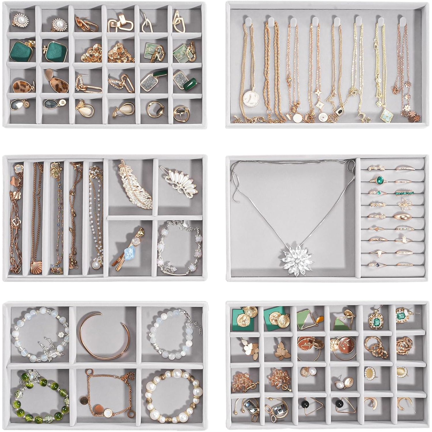 Buy now ProCase Stackable Jewelry Organizer Trays for Drawers, Jewelry Drawer Inserts Container Display Case Storage for Earring Necklace Rings Bracelet with Removable Dividers -Grey, 4 Layers 6 Layers Light Grey at indiglob india