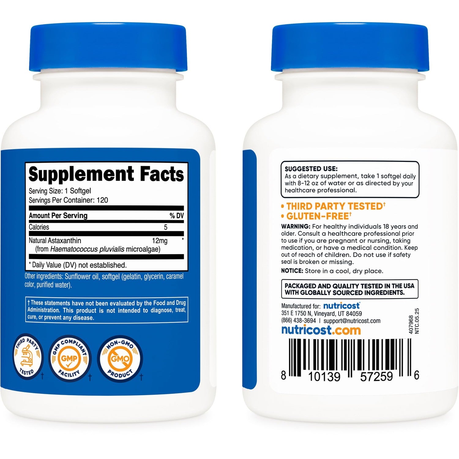 Nutricost Astaxanthin 12mg, Non-GMO and Gluten Free, 120 Softgels (4 Month Supply) (Pack of 2)