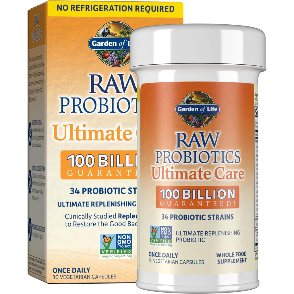 Garden of Life Raw Probiotics for Women and Men with Digestive Enzymes, 100 Billion CFU, Clinically Studied Strains, Shelf Stable, 30 Capsules