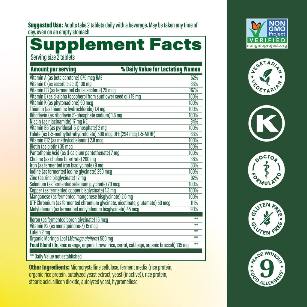 MegaFood Baby & Me 2 Postnatal Vitamins for Women with Moringa, 60 Tablets | Doctor Formulated, Supports Optimal Nutrition for Breastfeeding Mom, with Methylfolate, Choline, Vegetarian, 30 Servings