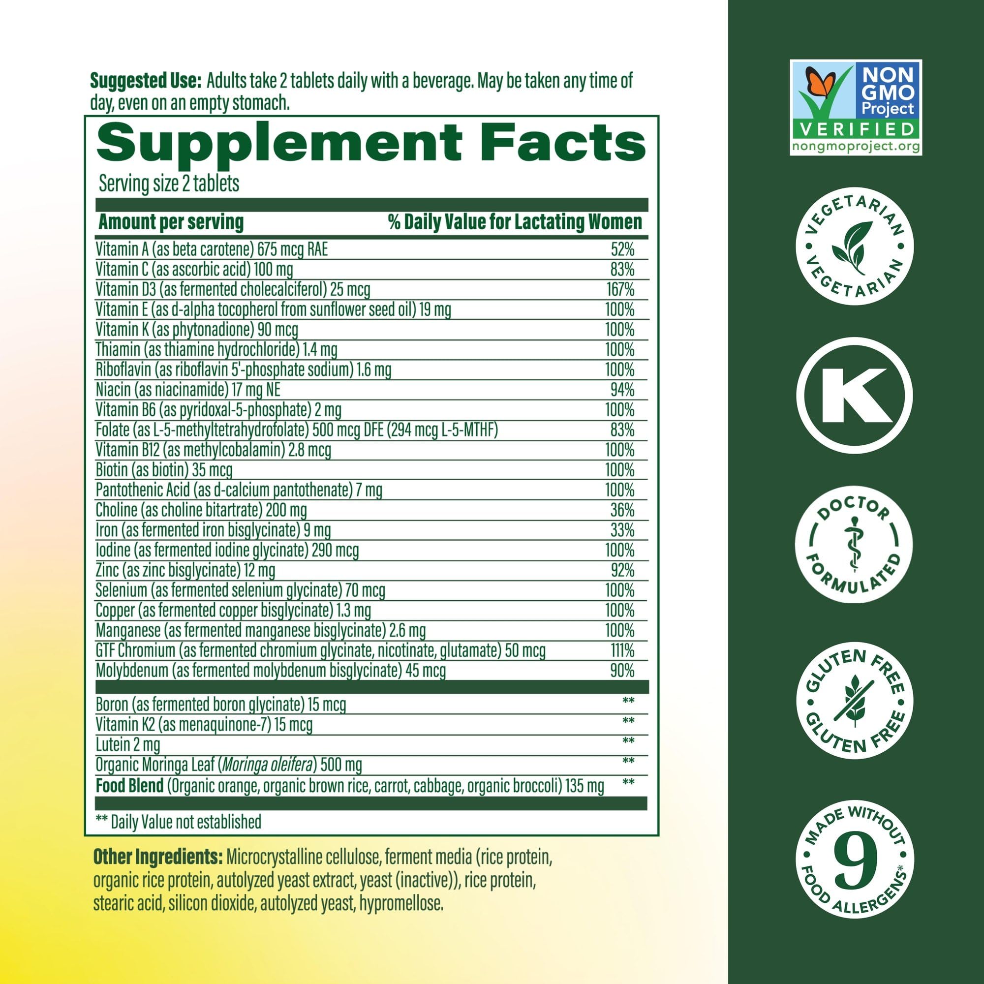 MegaFood Baby & Me 2 Postnatal Vitamins for Women with Moringa, 60 Tablets | Doctor Formulated, Supports Optimal Nutrition for Breastfeeding Mom, with Methylfolate, Choline, Vegetarian, 30 Servings