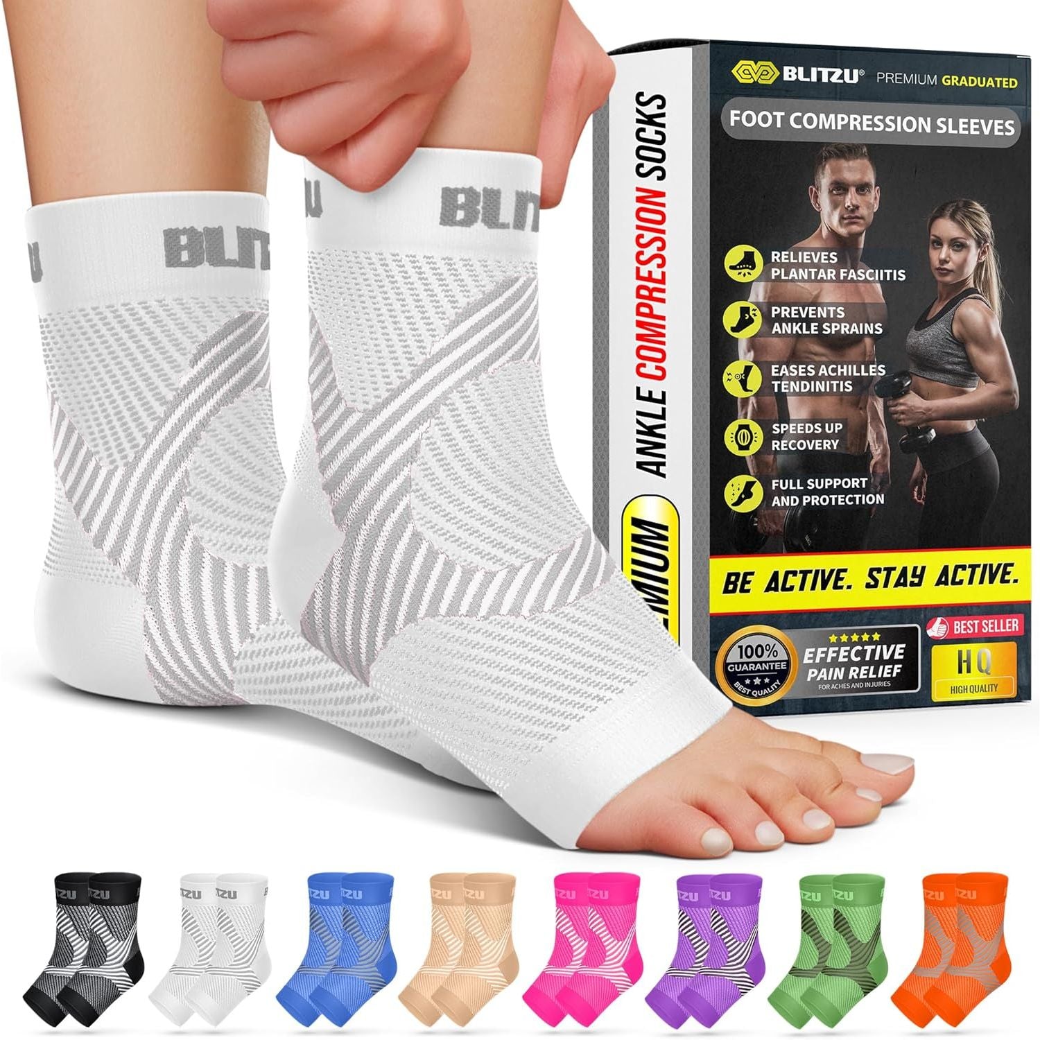 Buy now BLITZU Foot Compression Sleeve Plantar Fasciitis Relief Socks Women Ankle Sleeve Support Foot Support for Pain Compression Socks Black XXL Small Medium (1 Pair) White at indiglob india