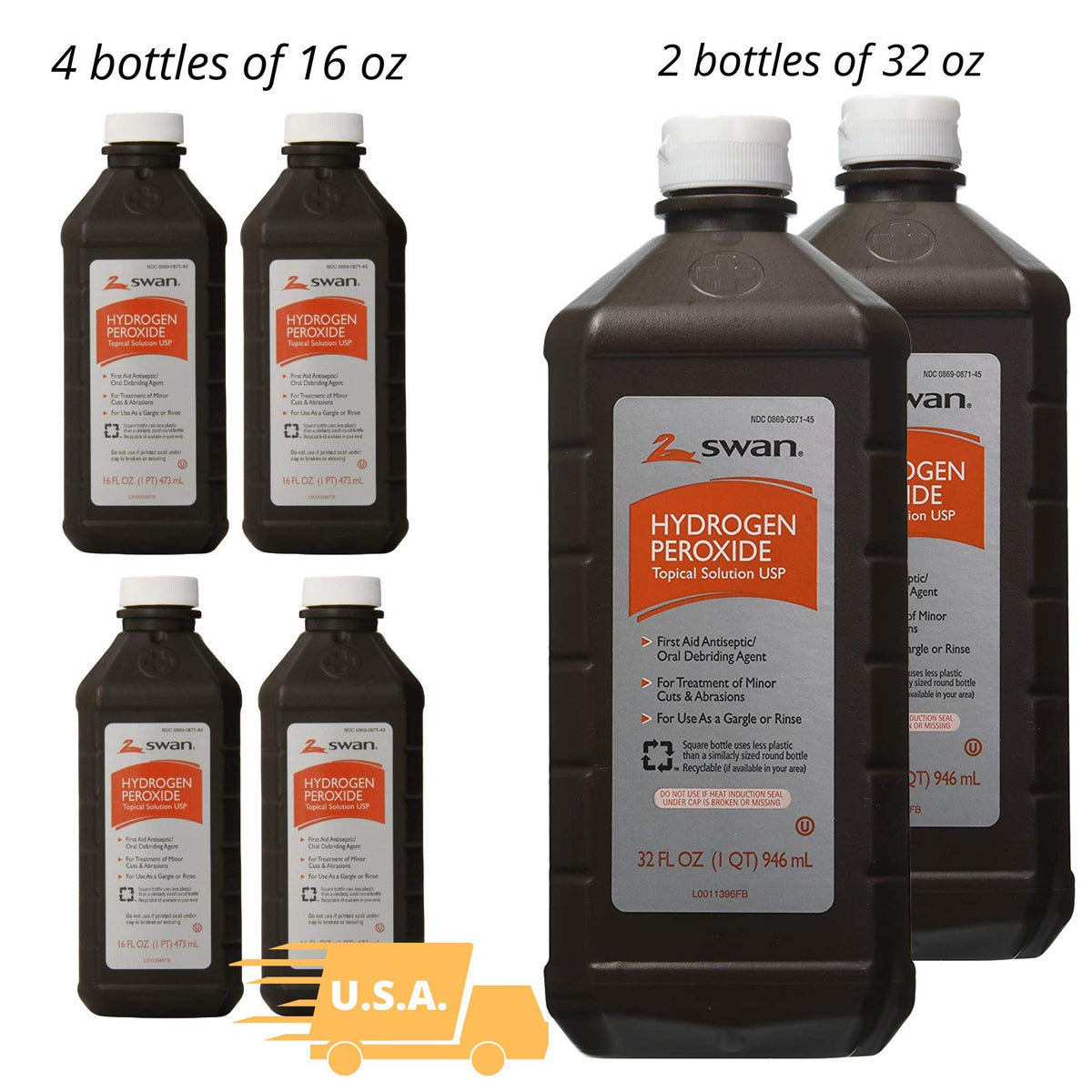 Swan Hydrogen Peroxide Topical Solution 16 oz (Pack of 4) or 32oz ( Pack of 2)