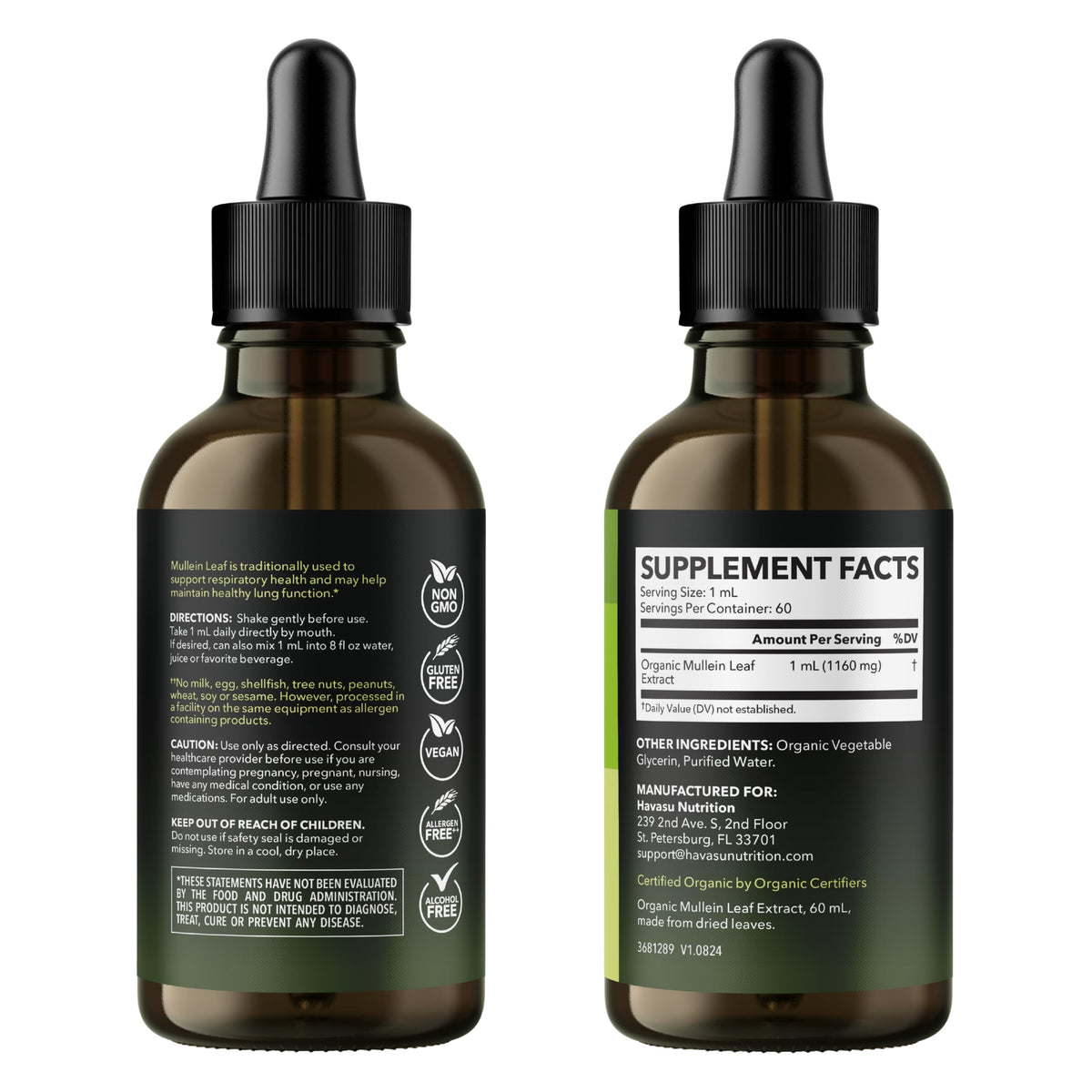 Mullein Drops for Lungs, USDA Organic Mullein Leaf Extract, 2 Fl Oz
