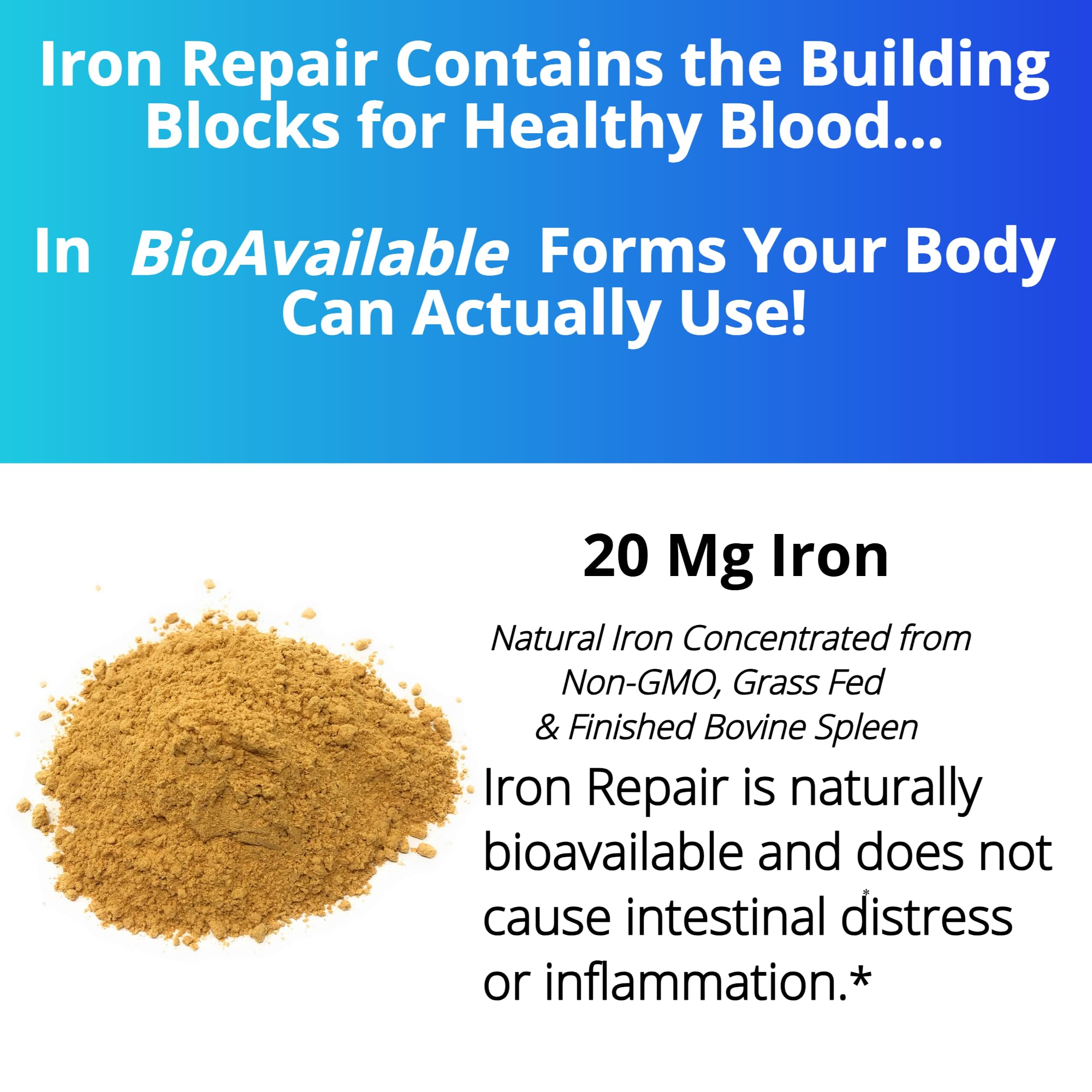 Iron Repair Simply Natural Iron Supplement for Women Men Teens, 90 Capsules | Best absorption, gentle on stomach, Monash Low FODMAP, supports raise Hemoglobin & Ferritin for women, men, teens & pregnancy