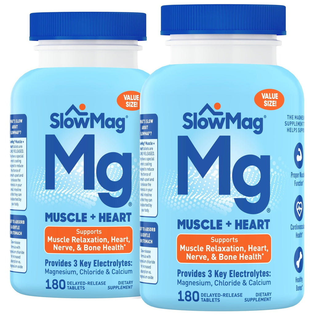 SlowMag Muscle & Heart Magnesium Chloride Supplement with Calcium, 120 Count, Supports Muscle Relaxation, Heart, Nerve & Bone Health, High Absorption