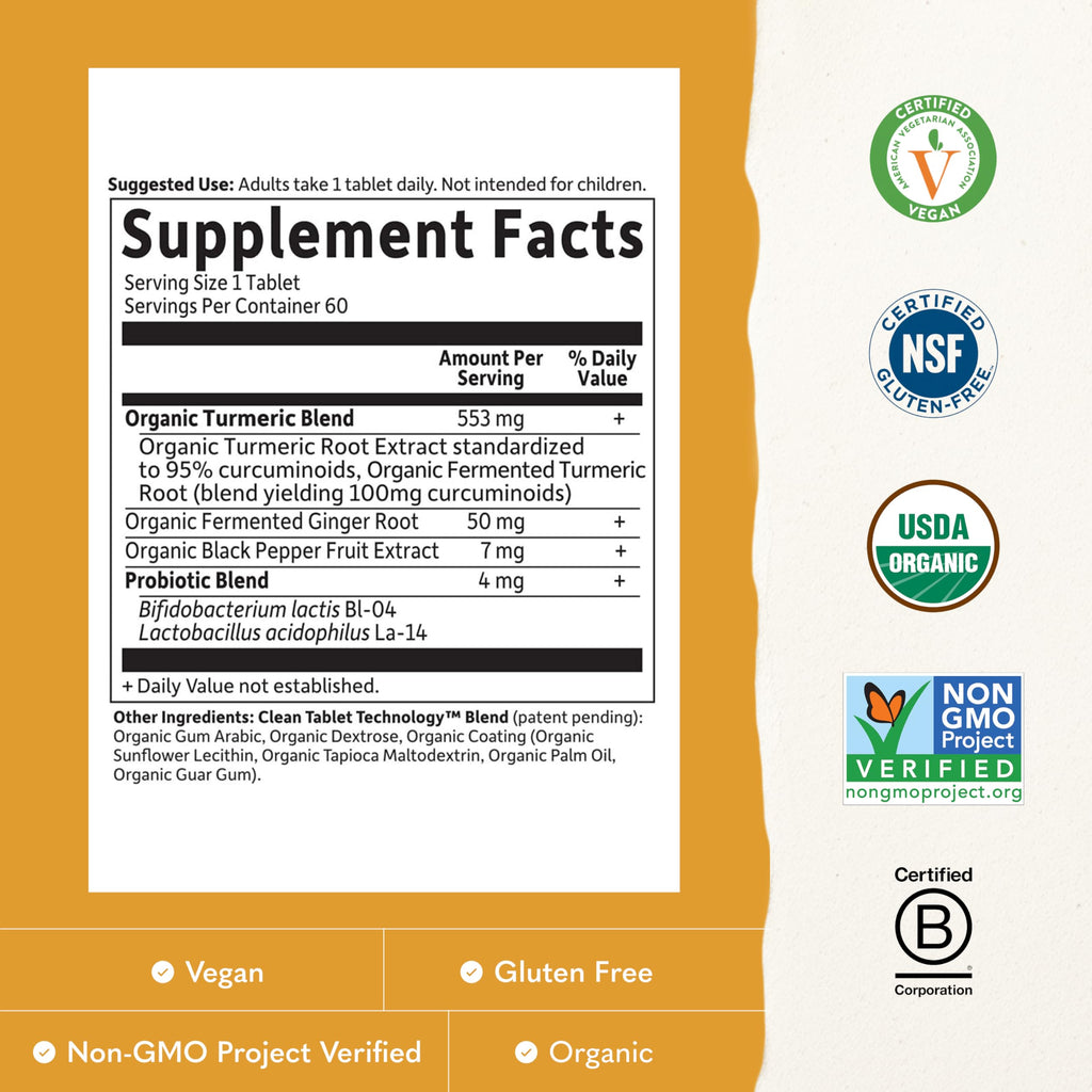 Garden of Life Organics Extra Strength Turmeric Inflammatory Response 60 Tablets-100mg Curcumin (95% Curcuminoids) Black Pepper, Probiotics, Organic Non-GMO Vegan Gluten Free Herbal Supplement