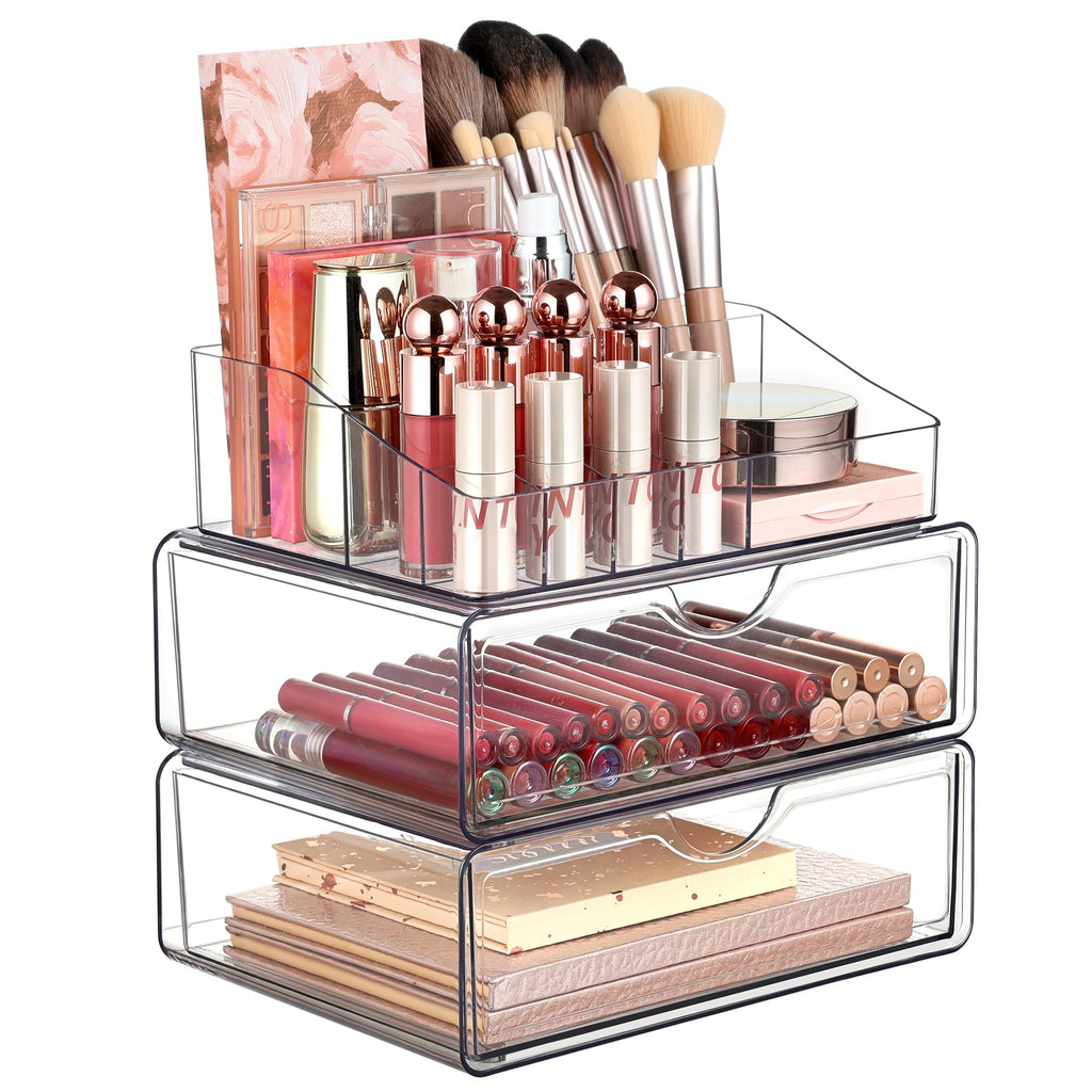 Vtopmart 5 Tier Clear Makeup Organizer with 6 Drawers | Smart Storage Layout, Clear for Better Visibility, Stackable, Large Capacity, for Makeup Lipstick Brush Skincare