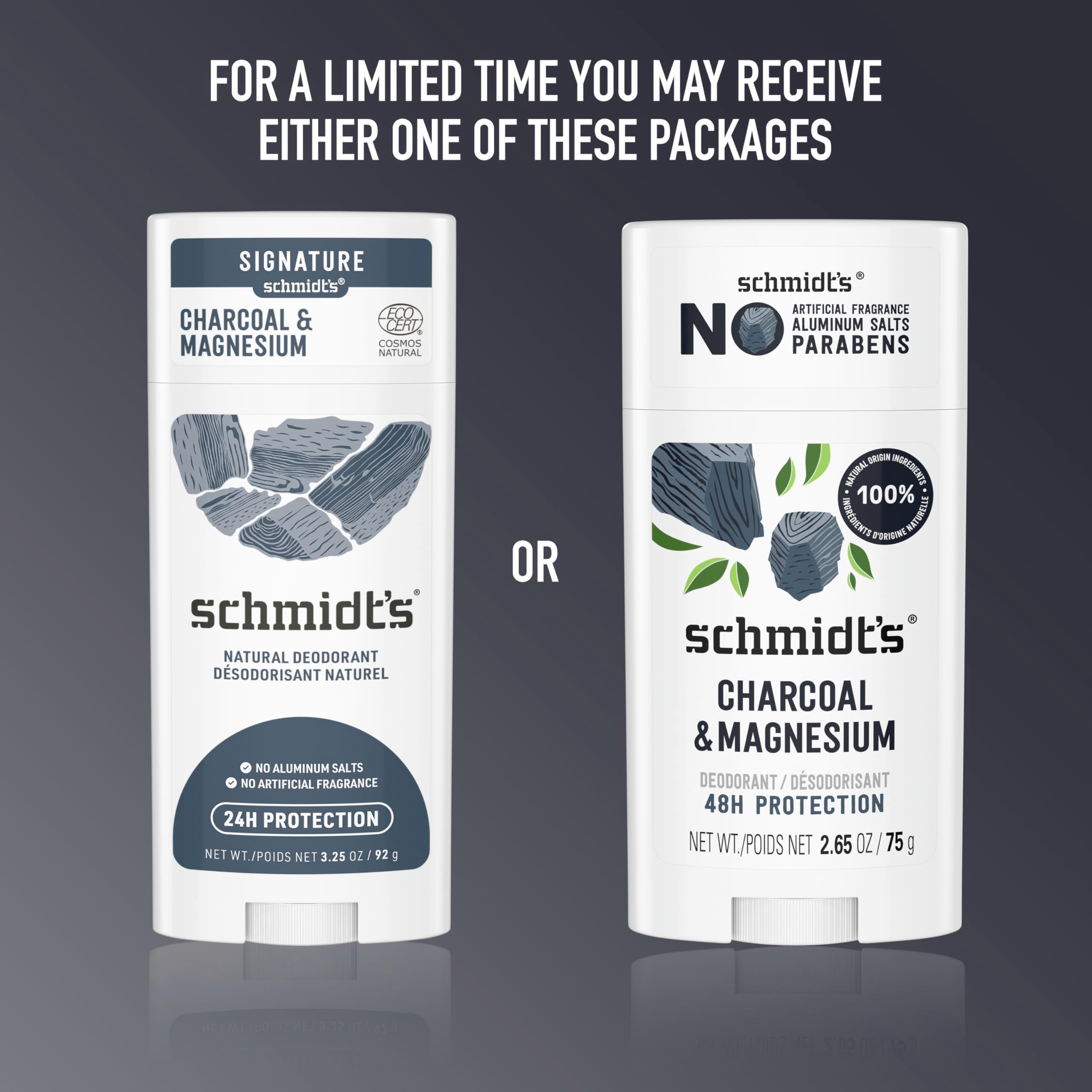 Schmidt's Aluminum-Free Vegan Deodorant Charcoal & Magnesium with 2.65 oz