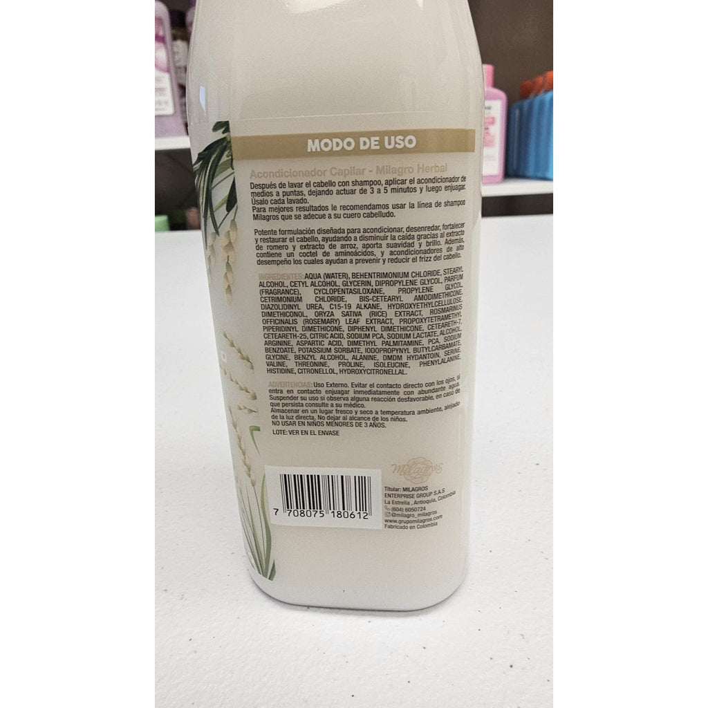 Milagros Shampoo y Acondicionador Herbal - Romero, Jengibre y Arroz 100% natural | Combate caida del cabello y promueve su crecimiento.