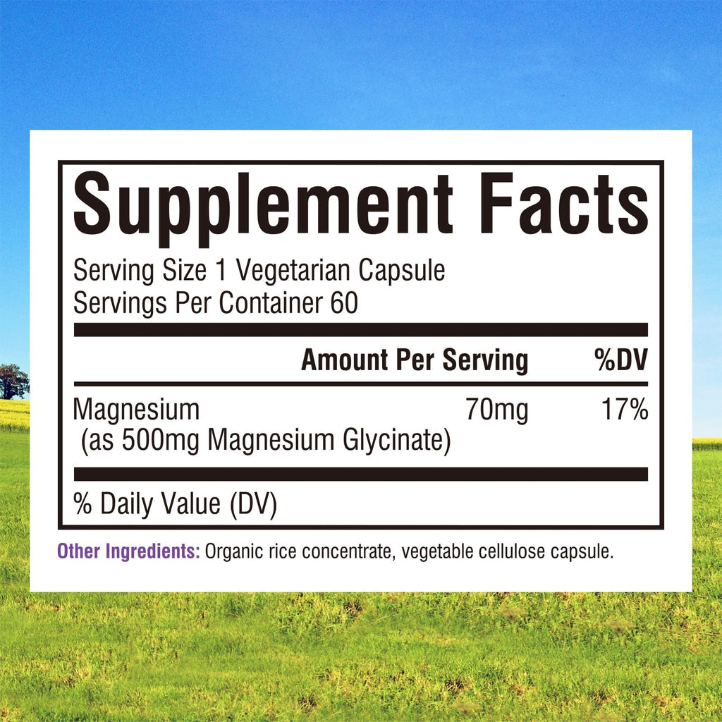 Innate Vitality Magnesium Glycinate 500mg | 70mg Elemental Magnesium Supplement - High Absorption, Non Buffered, Non-GMO & No Gluten - Vegan - Nerve Health - 60 Capsules (Pack of 1)