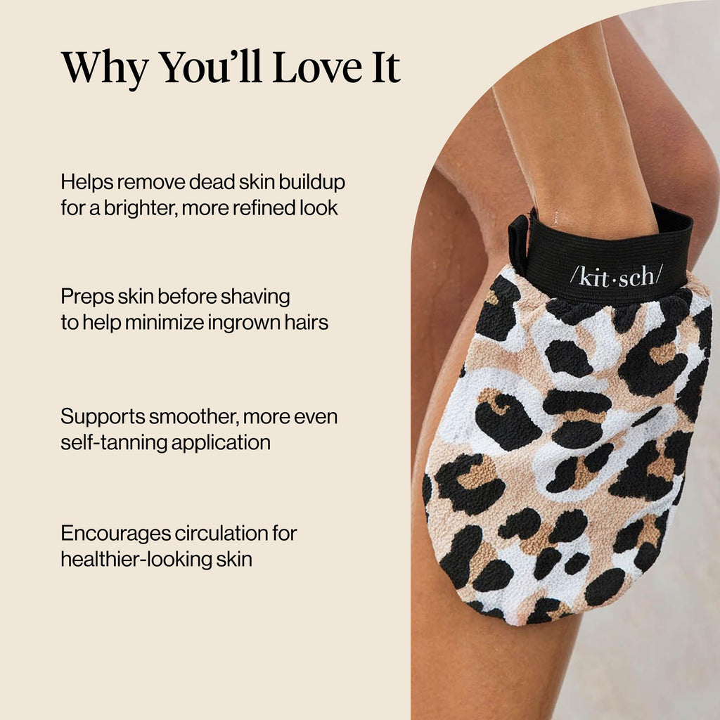 Kitsch Exfoliating Glove 1pc – Exfoliating Mitt - Leopard | Korean Exfoliating Mit & Deep Exfoliating Body Scrubber for Shower, Bath | Body Exfoliator Glove, Dead Skin Remover