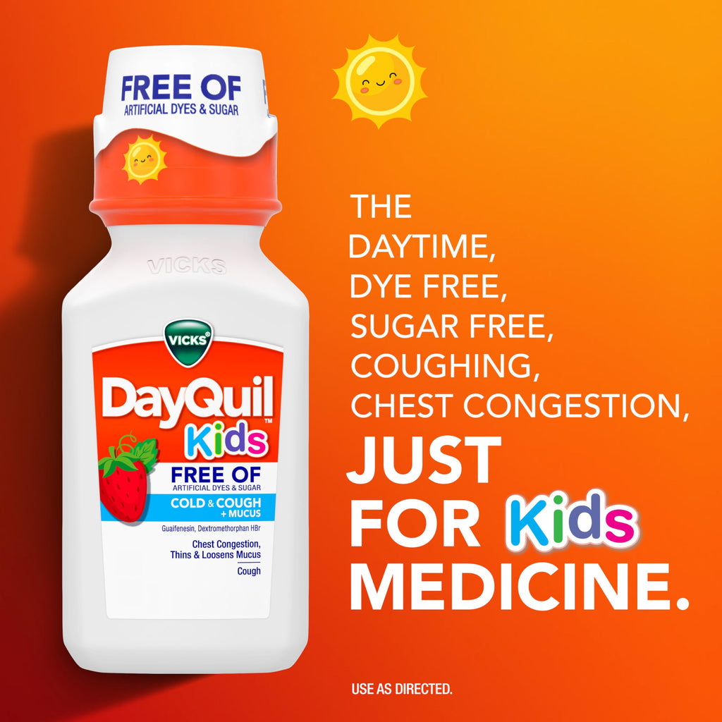 Buy now VICKS Kids DayQuil & NyQuil Cold & Cough Relief Liquid Co-Pack, Free of Artificial Dyes & Sugar, Multi-Symptom Relief of Cough, Sneezing, Runny Nose, Mucus, and Chest Congestion, for Ages 6+, 2x6oz at indiglob india