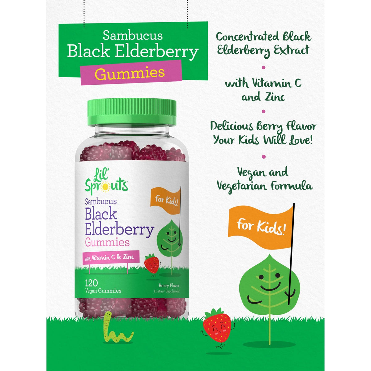 Carlyle Elderberry Gummies for Kids | 120 Count | Zinc and Vitamin C