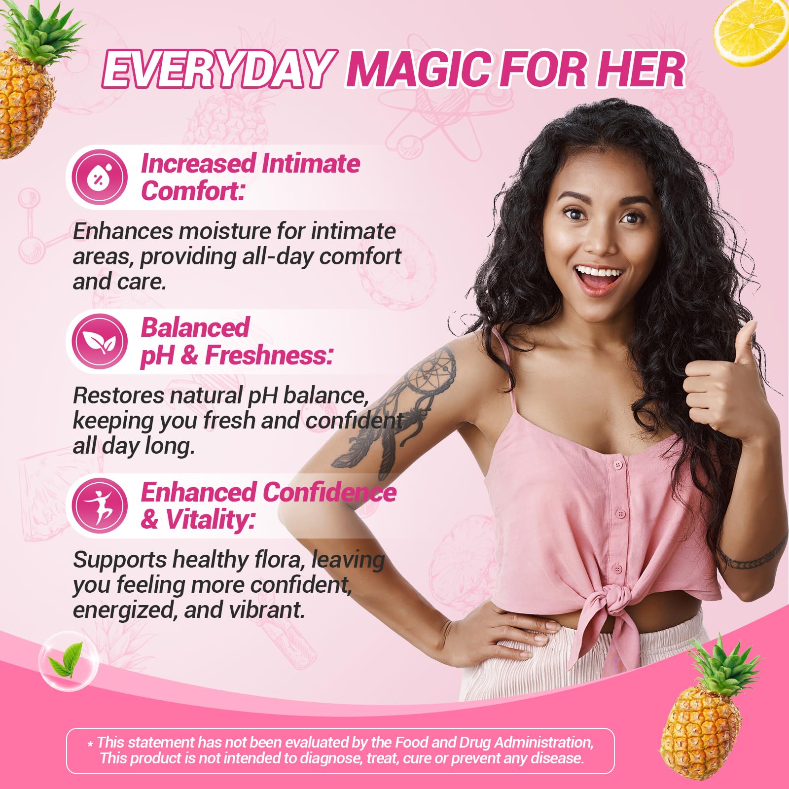 BURMINY Her Juicy Feminine Probiotics Gummies, Premium Feminine Balance Probiotics with Slippery Elm for Women's pH Balance and Freshness – Support Daily Wellness & Comfort 120 Pineapple Gummies