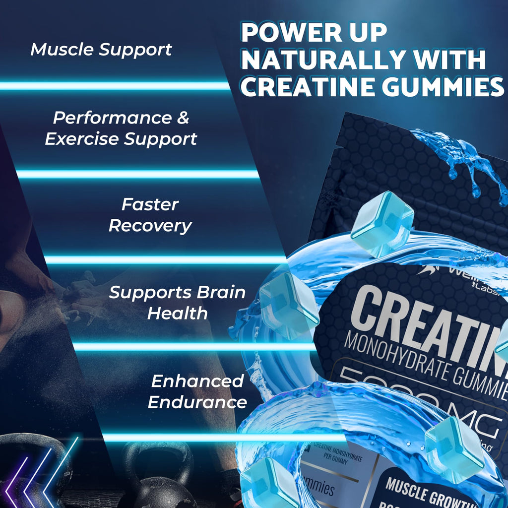 Creatine Gummies for Women & Men, Creatine Monohydrate Gummies, Blueberry | 30 Servings, 5g per Serving Creatine for Women, Muscle Growth, Strength & Recovery, Chewable Gummy Creatine for Men, 1 Pack