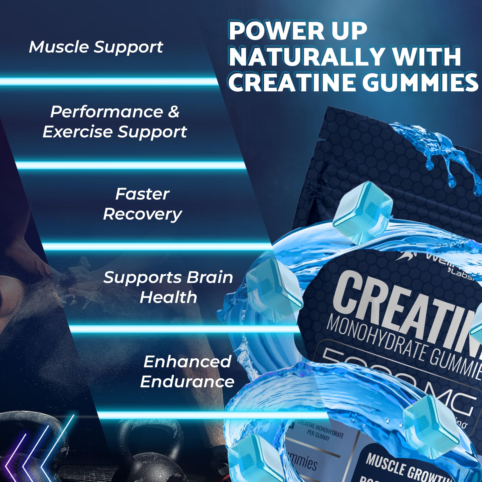 Creatine Gummies for Women & Men, Creatine Monohydrate Gummies, Blueberry | 30 Servings, 5g per Serving Creatine for Women, Muscle Growth, Strength & Recovery, Chewable Gummy Creatine for Men, 1 Pack