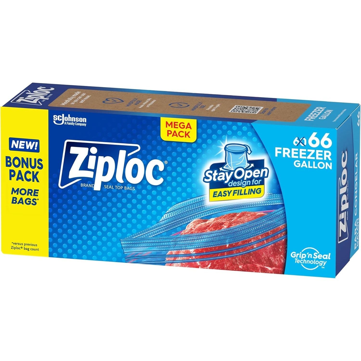 Buy now Ziploc Gallon Food Storage Freezer Bags, New Stay Open Design with Stand-Up Bottom, Easy to Fill, 28 Count 66 Count at indiglob india