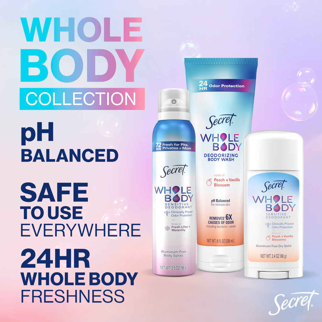 Secret Whole Body Deodorant Dry Feel Stick + Absorbs Sweat for Women, Naturally Derived Ingredients, Completely Clean Scent, Aluminum Free Deodorant Stick, 72 HR Odor Protection, 2.4 oz