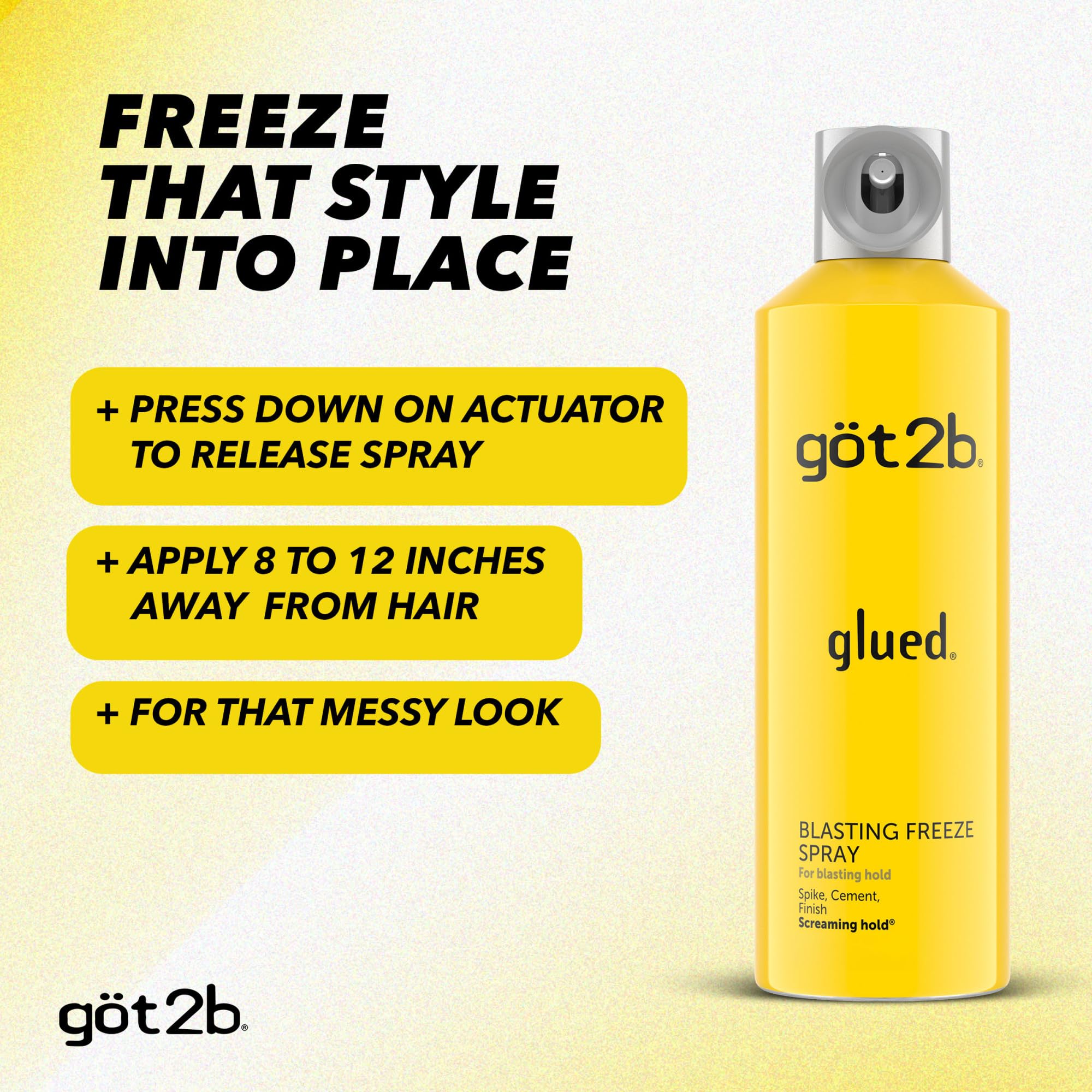 got2b Glued Blasting Freeze Hairspray, 12 oz, 2-Pack, Strong Hold | Spikes and styles stay in place, Lasts until your next shampoo, Wind resistant formula, No stickiness, Aerosol spray