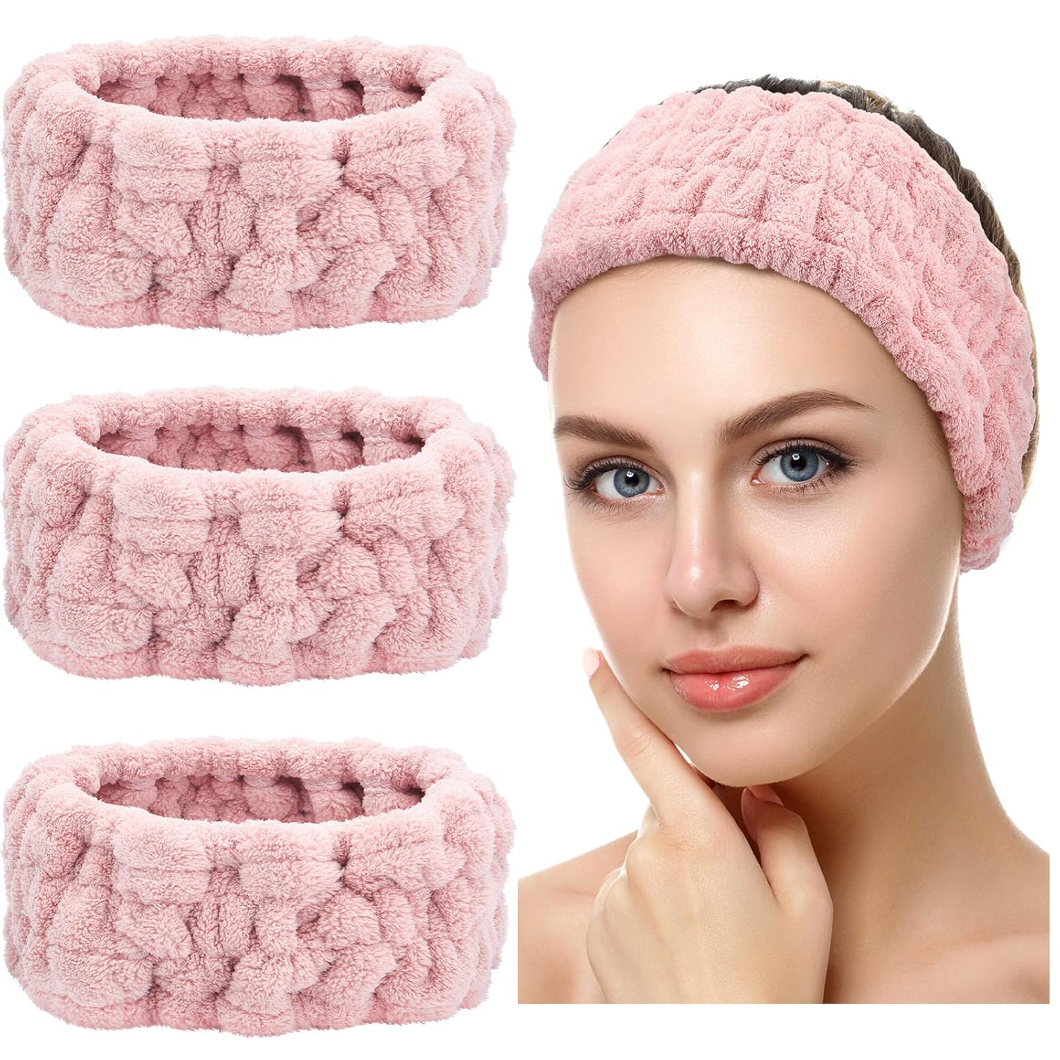 Buy now Chuangdi 3 Pieces Spa Headband for Women Facial Makeup Headband Soft Terry Cloth Hairband for Washing Face Mask Spa Shower Gifts(Dark Pink, Dark Blue, Milky-White) Pink at indiglob india
