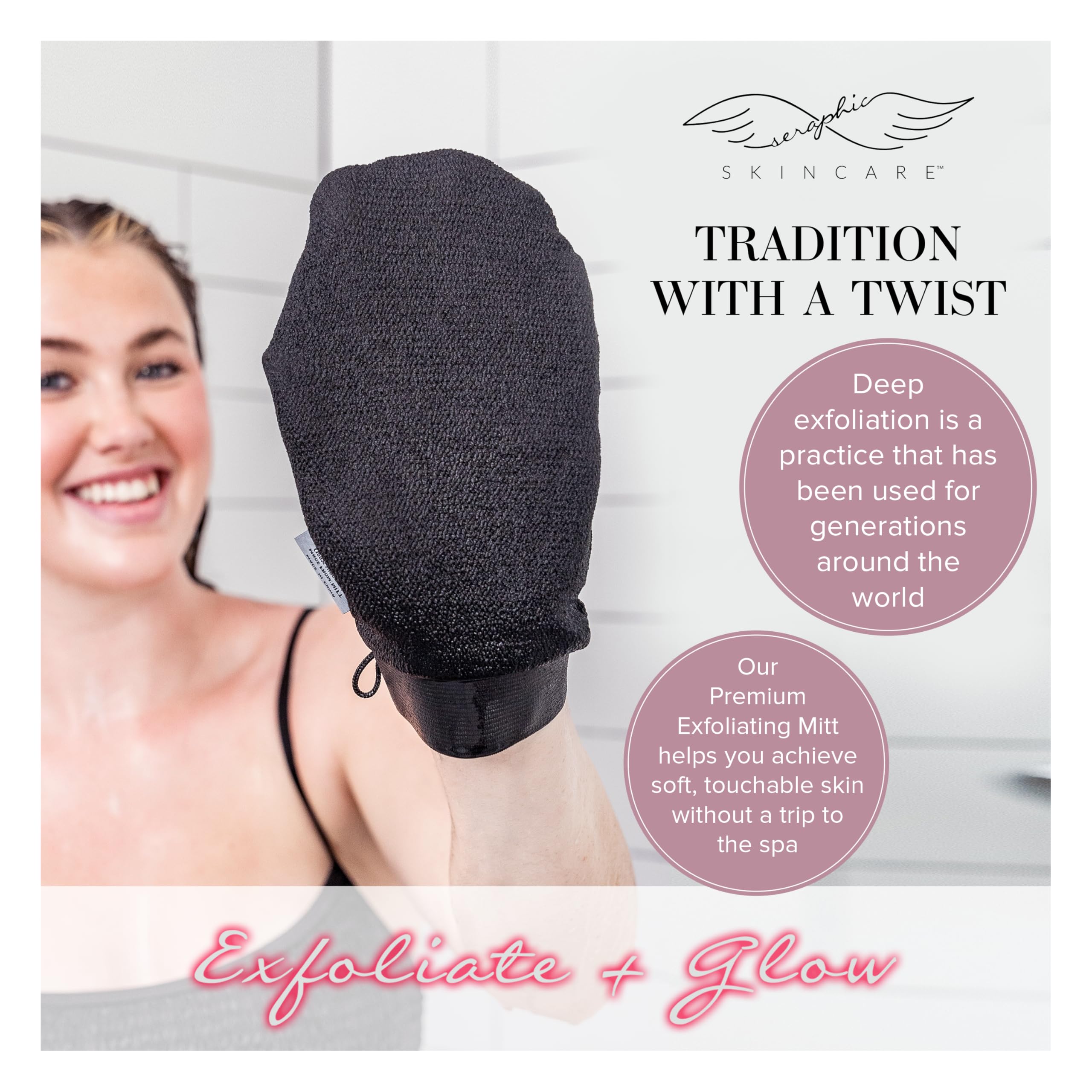 Buy now Seraphic Skincare (Original) Premium Exfoliating Mitt for Body (1pc) – 100% Vegan Viscose Traditional Body Scrub Glove Kessa Korean Washcloth – Body Exfoliator for Self-Tan Removal & Keratosis Pilaris at indiglob india