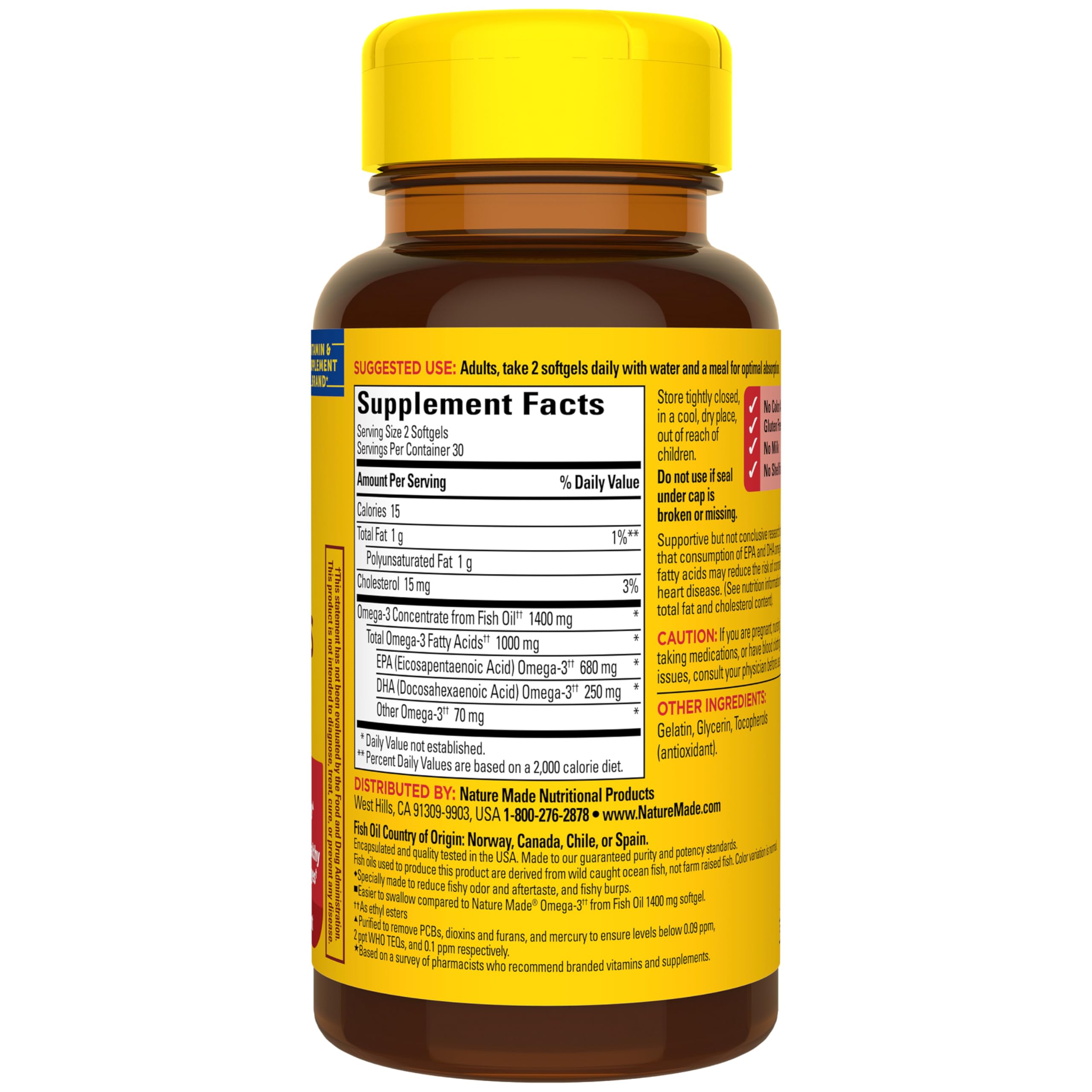 Nature Made Burp Less Fish Oil Omega 3, 1400 mg Minis, 60 Softgels | Extra Strength Dosage Omega 3 Supplements, Omega 3 Fish Oil as Ethyl Esters for Healthy Heart, Brain, Eye Support, 30 Days