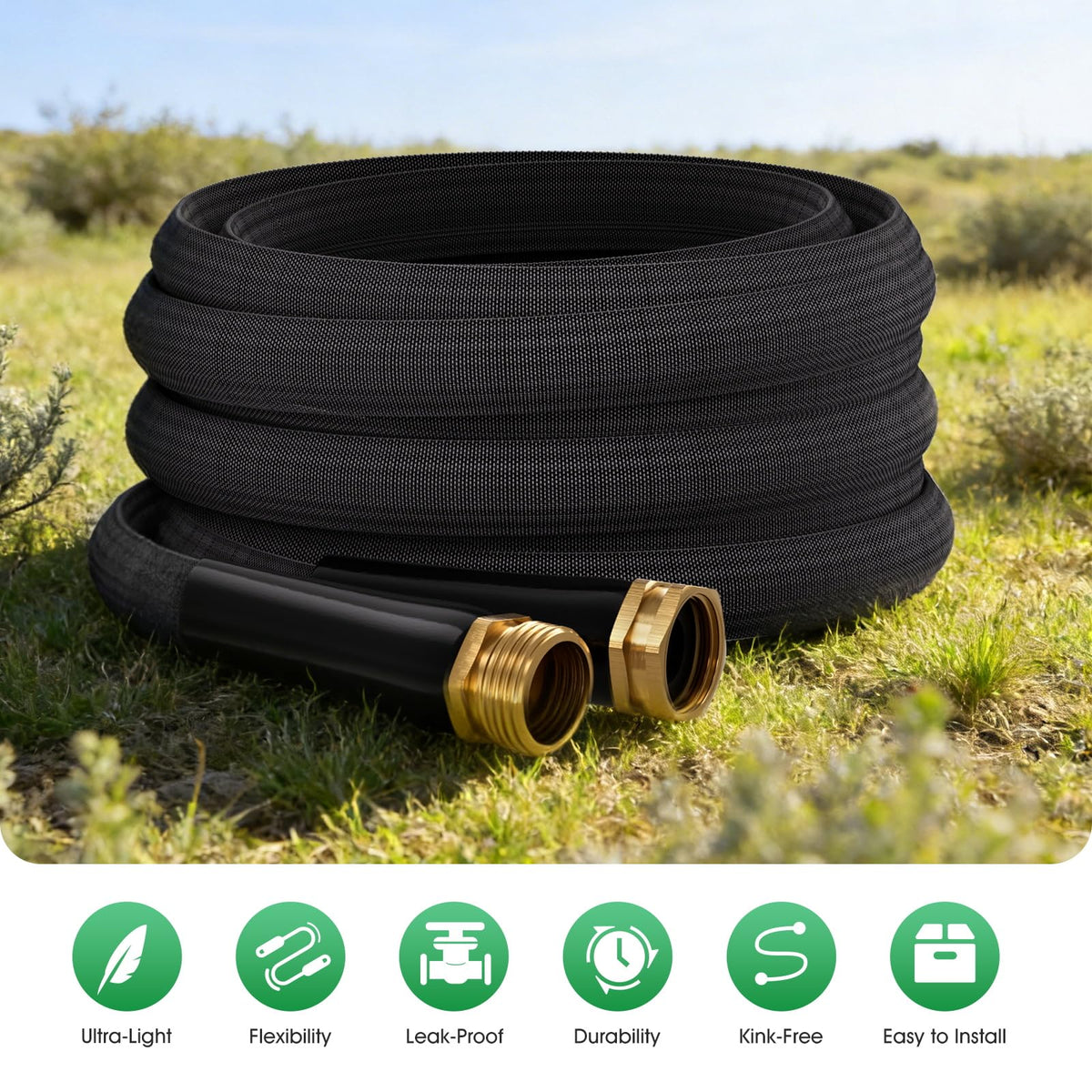 Garden Hose 50FT, Non-Expanding Water Hose Ultra Lightweight