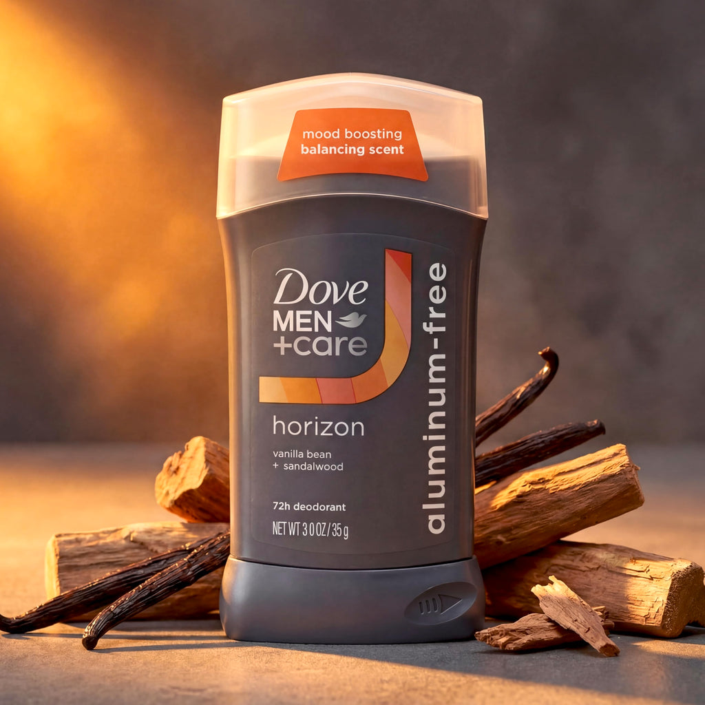 DOVE MEN + CARE Aluminum‑Free Deodorant Stick for Men, Vanilla Bean & Sandal Wood Mood Boosting Scent, 72HR Odor Protection, 3 oz