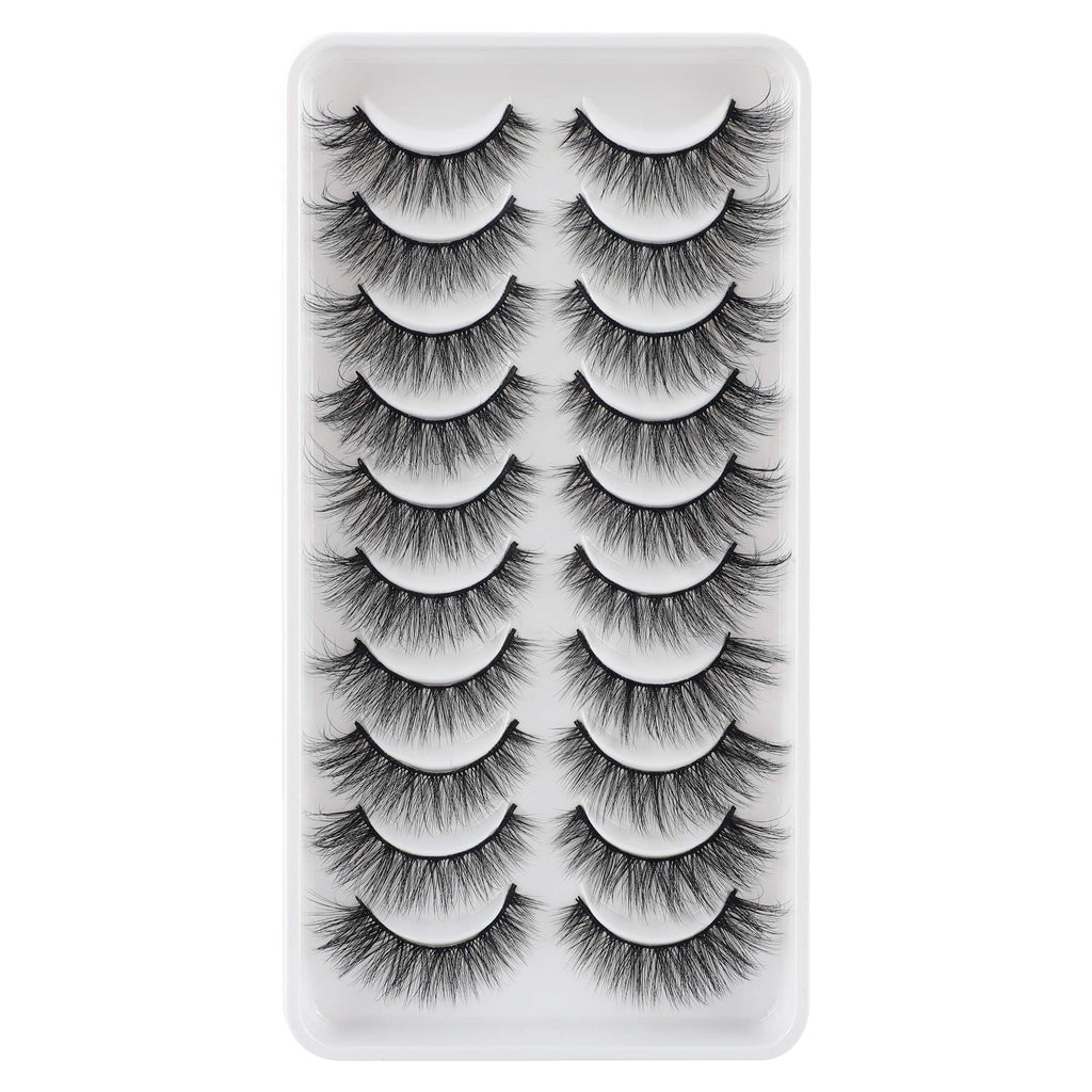 JIMIRE Fake Eyelashes Natural Look Fluffy Wispy False Lashes Cat-Eye Lashes with Thin Band Lightweight Fake Lashes 10 Pairs Pack