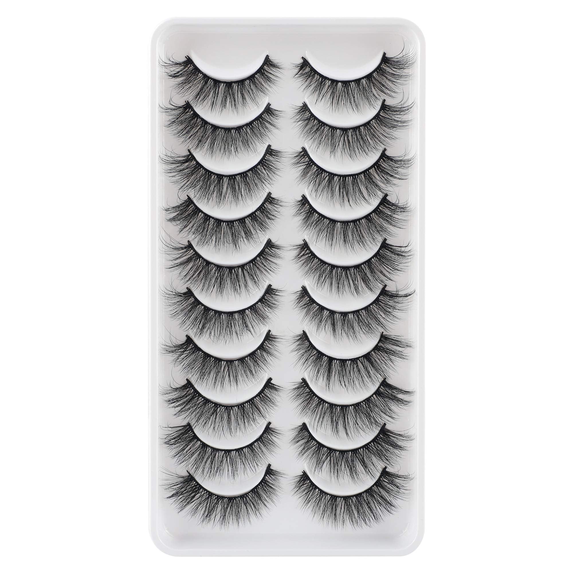 JIMIRE Fake Eyelashes Natural Look Fluffy Wispy False Lashes Cat-Eye Lashes with Thin Band Lightweight Fake Lashes 10 Pairs Pack
