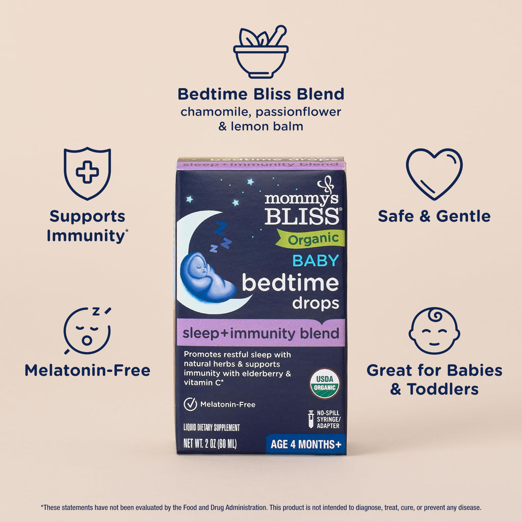 Mommy's Bliss Organic Baby Bedtime Drops + Overnight Immunity Support*, Promotes Restful Night, Melatonin Free, Age 4 Month+, 2 Fl Oz