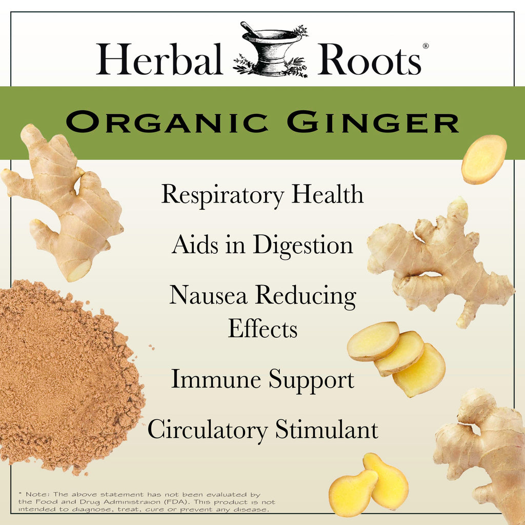 Herbal Roots Organic Ginger Capsules - Digestive Support - USDA Certified Organic - 60 Vegan Capsules