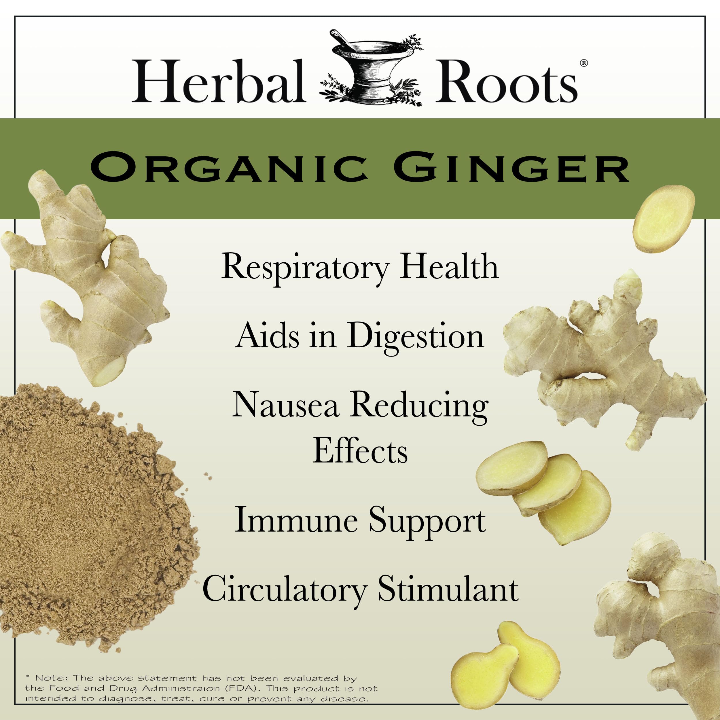 Herbal Roots Organic Ginger Capsules - Digestive Support - USDA Certified Organic - 60 Vegan Capsules