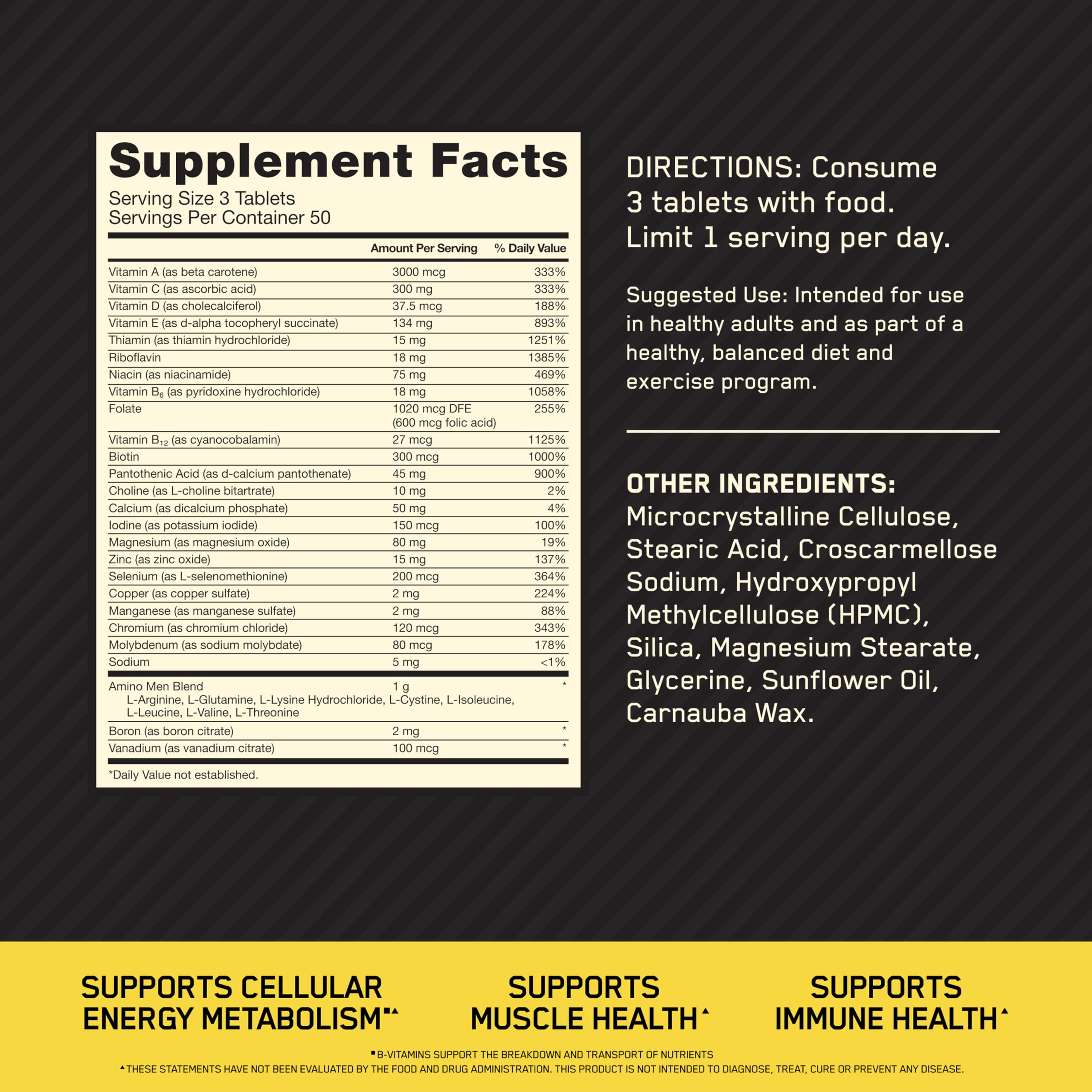 Optimum Nutrition Opti-Men, Vitamin C, Zinc and Vitamin D, E, B12 for Immune Support Mens Daily Multivitamin Supplement, 150 Count (Packaging May Vary)
