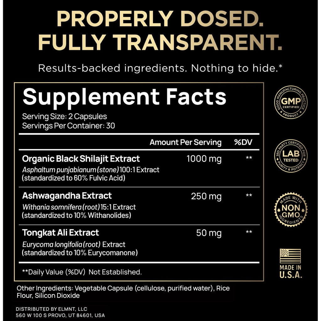 100x Strength Black Shilajit for Men w. 10% Tongkat Ali & Ashwagandha
