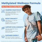 Methylated Multivitamin for Teen & Kids, Boys & Girls Vitamins Gummies 4-19 | 5-MTHF Methylfolate, Methyl B12, Omega3, Multi-Minerals, Teen Focus & Energy, Growth, Skin, Eye & Immune Support, Sugar-Free
