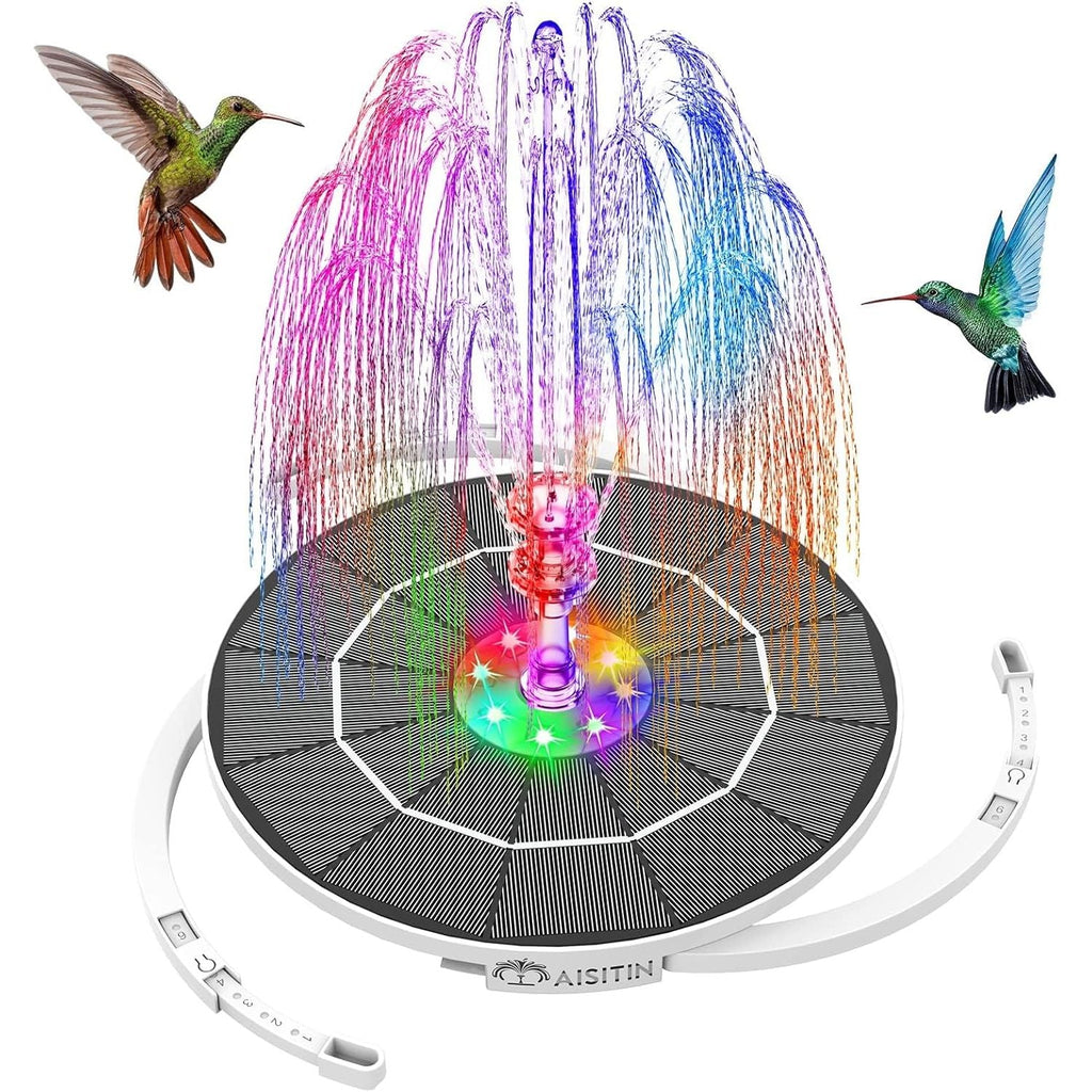 Buy now AISITIN 3.5W Solar Fountain Pump, LED Lighting Solar Water Pump Floating Fountain with 6 Nozzles, 1500mAh Battery Backup for Bird Bath, Fish Tank, Pond or Garden Decoration Solar Aerator Pump Default at indiglob india
