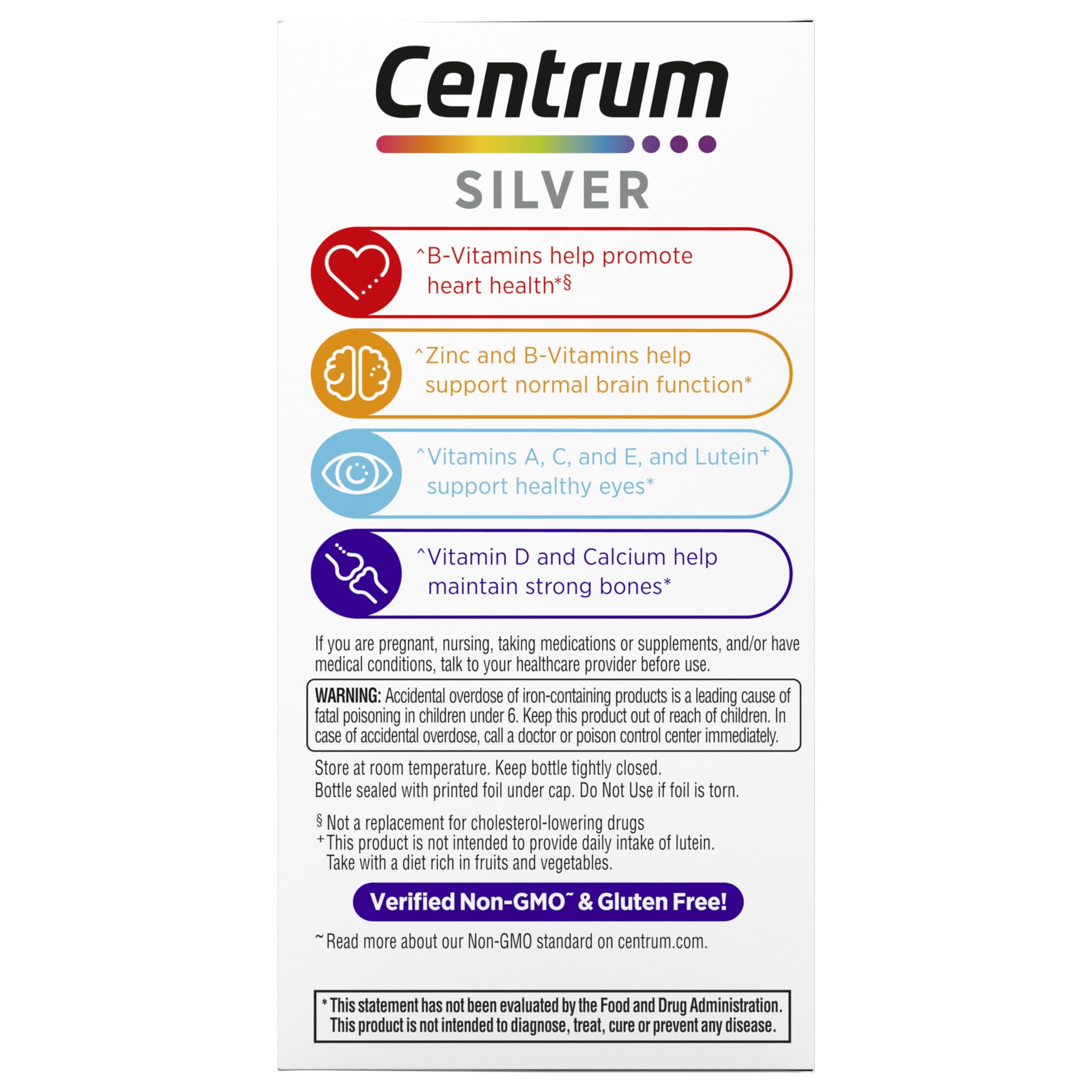 Centrum Silver Women's Multivitamin for Women 50 and Over, 100 Tablets | Contains Vitamin D3, B Vitamins, Calcium, and Antioxidants, Non-GMO Ingredients, Supports Memory and Cognition, GLP-1 Support