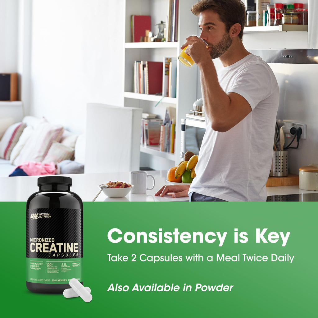 Optimum Nutrition Creatine, Micronized Creatine Monohydrate Capsules, Supports Strength & Recovery, Banned Substance Tested, 2.5g per Serving, 150 Servings, 300 Count