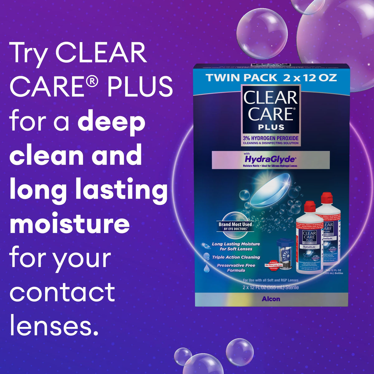 CLEAR CARE Plus Cleaning & Disinfecting Contact Lens Solution, 12 Oz 2 Pack
