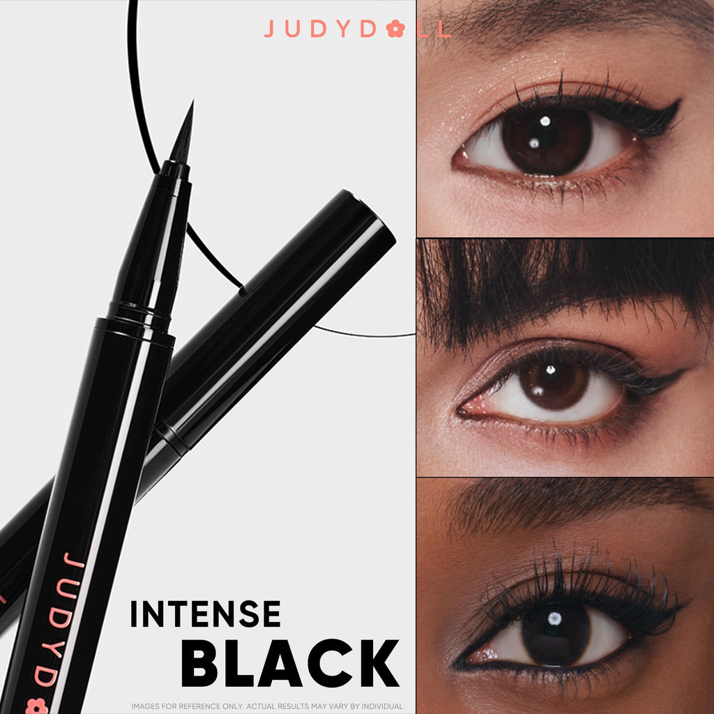 JUDYDOLL Intense Black Liquid Eyeliner - Black Liquid Liner, Waterproof, Smudge-proof, Long lasting, Easy Glide & Ultra-fine Brush Tip, Skip-free Lining, Ideal for Cat Eyes & Wings, Beginner Friendly