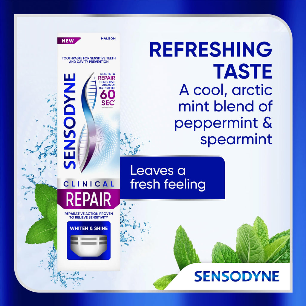 Sensodyne Clinical Repair Whiten & Shine Toothpaste, 3.4 oz (3 Pack)