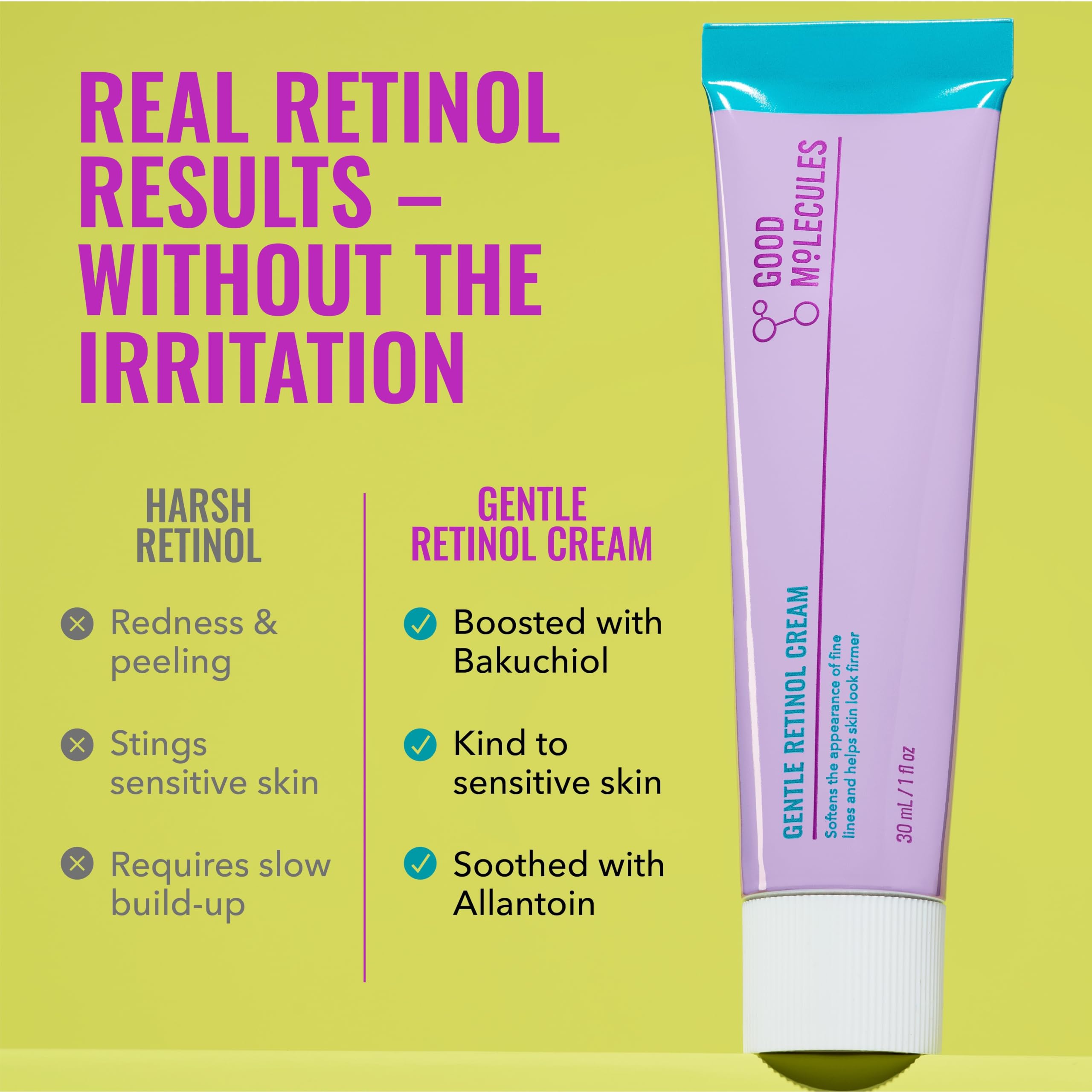 Good Molecules Gentle Retinol Cream, Retinol Night Cream for Face, 1 fl oz | Gentle retinol cream that softens the look of fine lines. Soothing enough for sensitive skin.
