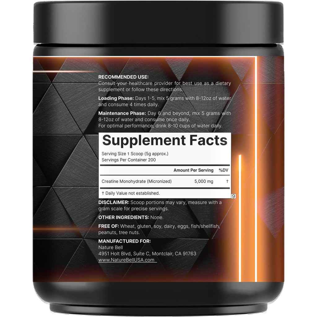 NatureBell Micronized Creatine Monohydrate Powder, 200 Servings | 5g Per Serving. Creatine Bulk Supply (1 kg / 2.2 lb). Unflavored & Easy-to-Mix. Keto, Vegan, Filler Free.