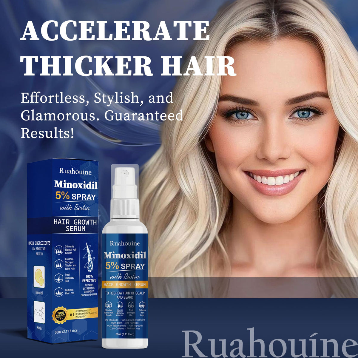 5% Minoxidil Hair Growth Spray Serum, Hair Regrowth Treatment for Men and Women, Strengthens and Thickens Hair for Fuller, Longer Results, Beard and Facial Hair Enhancer