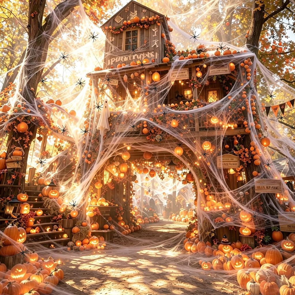 Famoby 1200 sqft Halloween Spider Webs and 50pcs Fake Spiders Super Stretch Cobwebs Party Decorate for Halloween Theme Indoor and Outdoor Decoration