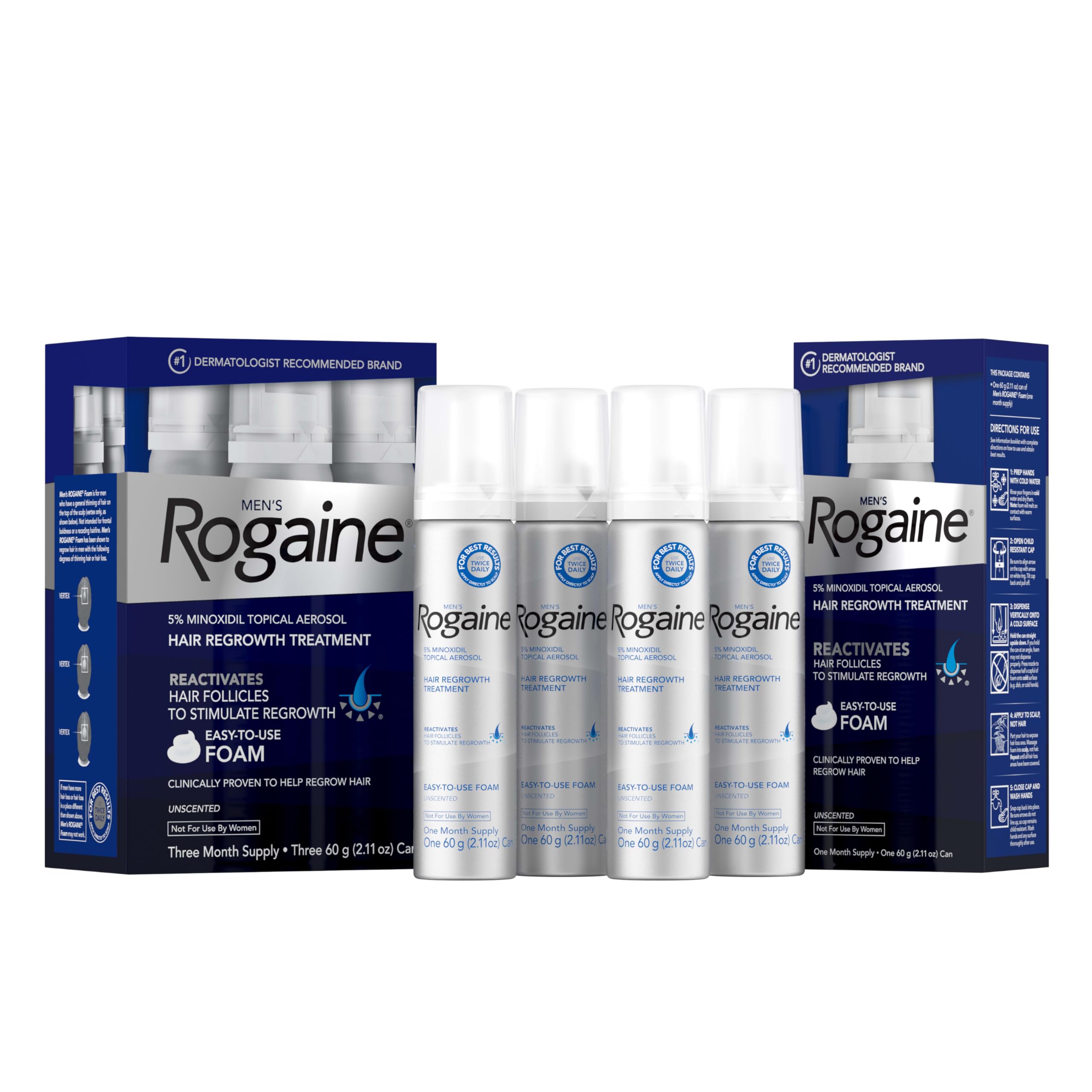 Men's Rogaine 5% Minoxidil Foam, 1-Month Supply, 2.11 oz | Fuller, Thicker Hair Regrowth, Topical Hair Loss Treatment, Unscented Topical Aerosol