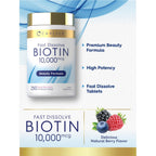 Carlyle Biotin 10000mcg | 250 Fast Dissolve Tablets | Max Strength | Vegetarian, Non-GMO, Gluten Free Supplement