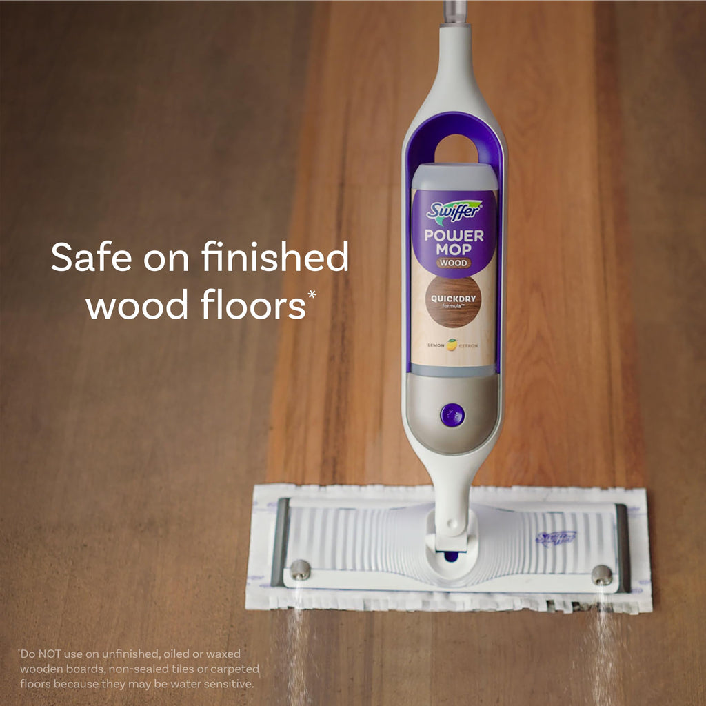 Swiffer Power Mop Wood Refill Solution, QuickDry Hardwood Floor Cleaner for Mopping Home, Bathroom, Kitchen, All Purpose Multi-Surface Solution for Floor Cleaning, Lemon Scent, 50.7 oz